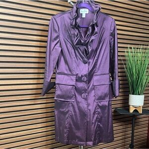 Purple Ruffled Women's Coat / Joseph Ribkoff / wired collar / Pockets